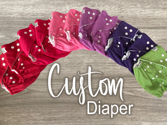 Custom Diaper Order One Size Pocket Cloth Diaper, Diaper Cover, Everyday Use, Photoshoot- MADE TO ORDER