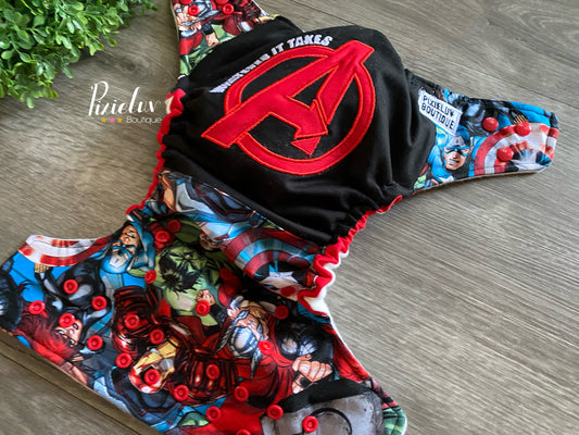 Superhero Group Avenger Inspired One Size Pocket Cloth Diaper, Everyday Use, Photoshoot- READY TO SHIP