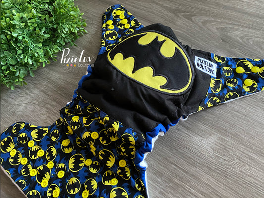 Night Knight, Bat Hero, Wealthy Superhero Inspired One Size Pocket Cloth Diaper, Everyday Use, Photoshoot- READY TO SHIP