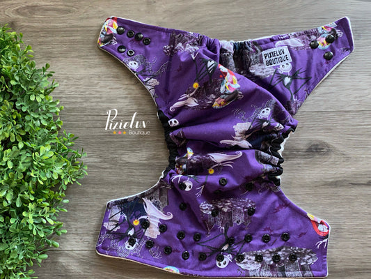 Halloween Couple Nightmare Town Skeleton King Purple, Pumpkin Inspired One Size Pocket Cloth Diaper, Everyday Use, Photoshoot- READY TO SHIP