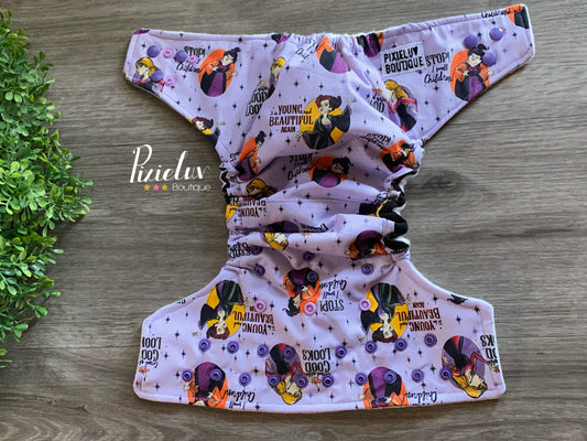Sister Witches Halloween Spell Book Inspired One Size Pocket Cloth Diaper, Everyday Use, Photoshoot- READY TO SHIP