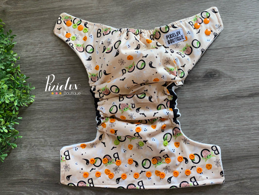 Galaxy Battle Halloween Green Baby Alien Ghost, Boo Inspired One Size Pocket Cloth Diaper, Everyday Use, Photoshoot- READY TO SHIP