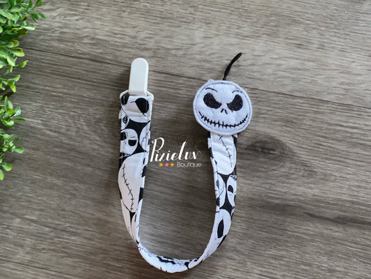 Halloween Skeleton Nightmare Town Inspired Pacifier Clip with Feltie, Baby Accessories, Baby Shower Gift | Soother Pacifier Plastic Clip