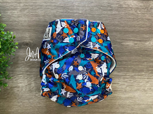 Baby Shark, Sharks Inspired One Size Cloth Diaper Pocket, Reusable Diapers, Birthday Photoshoot, Everyday Use - READY TO SHIP