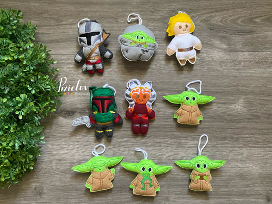 The Alien Child and The Bounty Hunter Space Battles, Galaxy Fighters Dark Side, Rebel Inspired Felt Plushies, Crib Mobile, Christmas Ornaments, Plush Toys- MADE TO ORDER