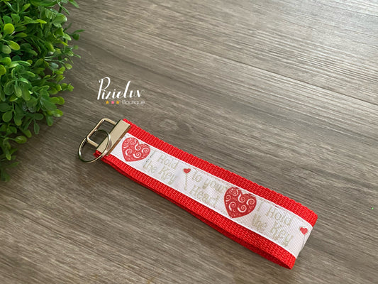 I Hold The Key To Your Heart, Valentines Inspired Wristlet, Key Fob, Lanyard - READY TO SHIP