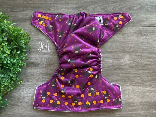 Halloween Witches Night One Size Cloth Diaper, Reusable Diapers, Birthday Photoshoot, Everyday Use- READY TO SHIP