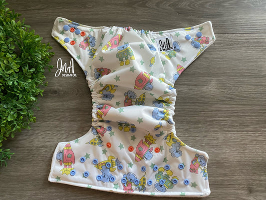 Koala Bears Space Ships One Size Cloth Diaper, Reusable Diapers, Birthday Photoshoot, Everyday Use- READY TO SHIP