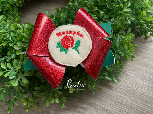 Red and Green Mexican Candy Mazapan Inspired Hair Bow, Bow, Clip, Embellishments- READY TO SHIP
