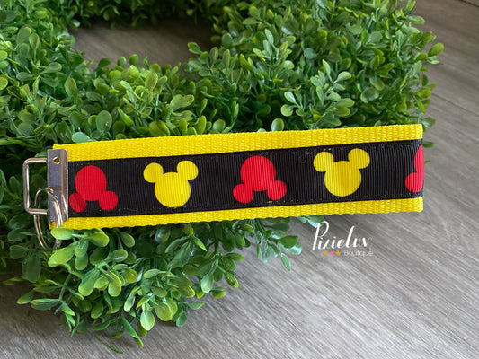 Black, Red and Yellow Ear Magical Land Inspired Wristlet, Key Fob, Lanyard - READY TO SHIP