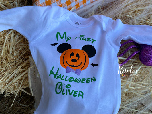 Pumpkin Ears "My First Halloween" T-shirt, Baby One-Piece Suit, Infant Babysuit, Infant Bodysuit- MADE TO ORDER