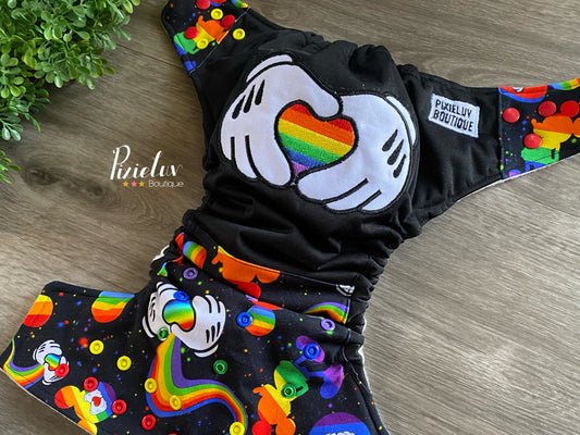Magical Land Rainbow Hands Inspired One Size Pocket Cloth Diaper, Everyday Use, Photoshoot- READY TO SHIP